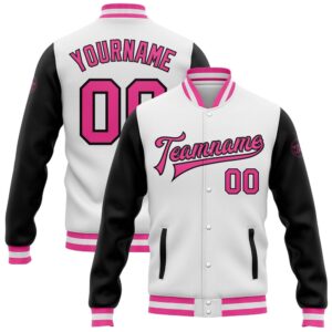 Custom White Pink Black Bomber Full Snap&hellip;
