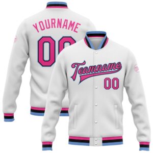 Custom White Pink Black Light Blue Bomber&hellip;