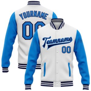 Custom White Powder Blue Navy Bomber Full&hellip;