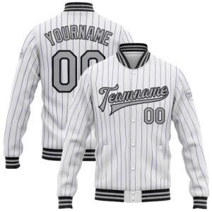 Custom White Purple Pinstripe Gray Black Bomber&hellip;