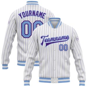 Custom White Purple Pinstripe Light Blue Bomber&hellip;