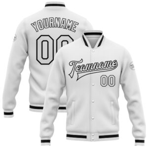 Custom White White Black Bomber Full Snap&hellip;