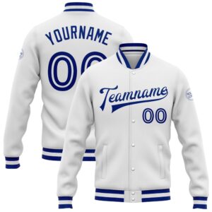 Custom White White Royal Bomber Full Snap&hellip;