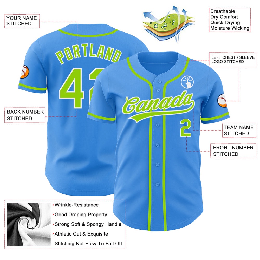 Electric Blue Neon Green-White Authentic Baseball Jersey, Custom Baseball Jersey, Personalized Sport Jersey