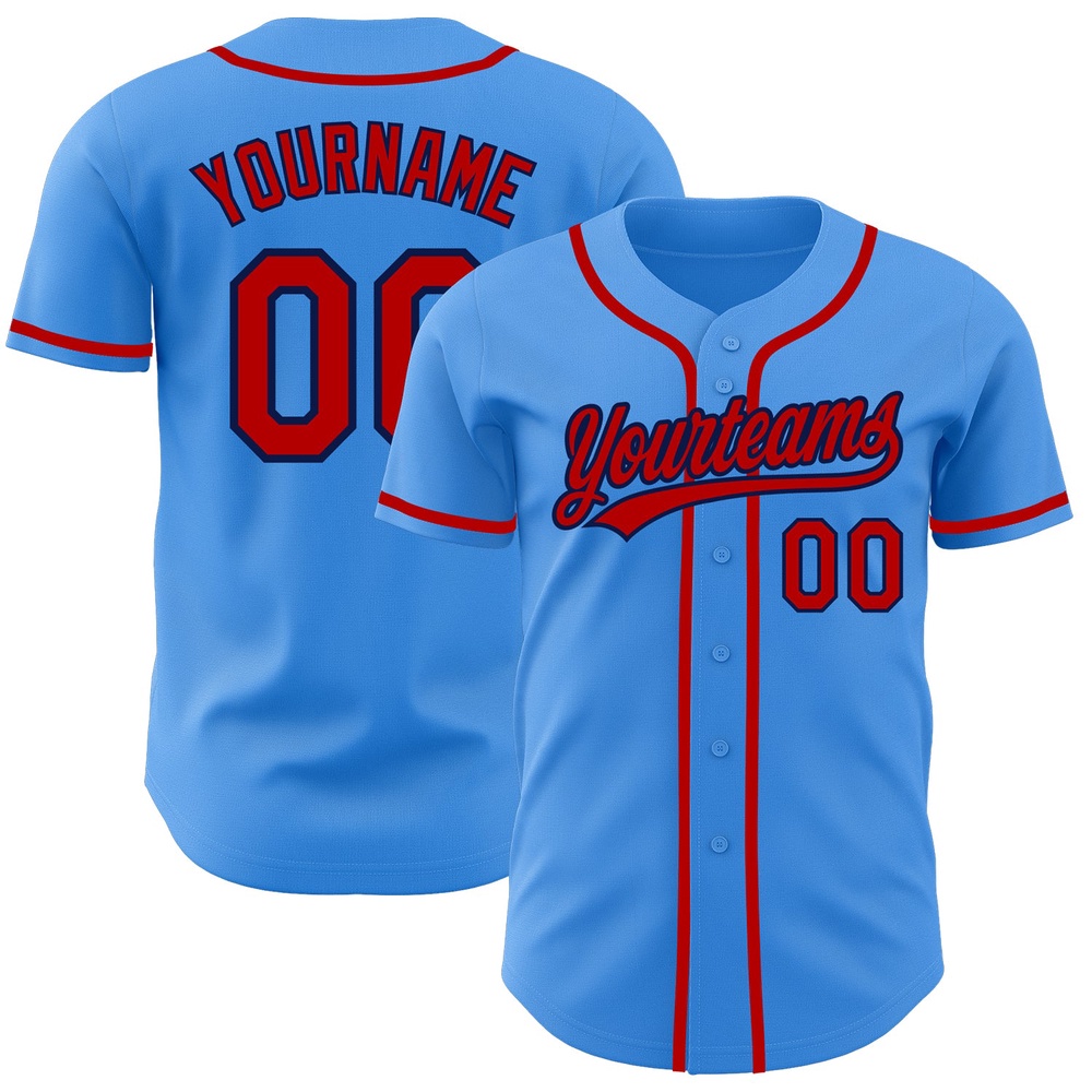 Electric Blue Red-Navy Authentic Baseball Jersey, Custom Baseball Jersey, Personalized Sport Jersey
