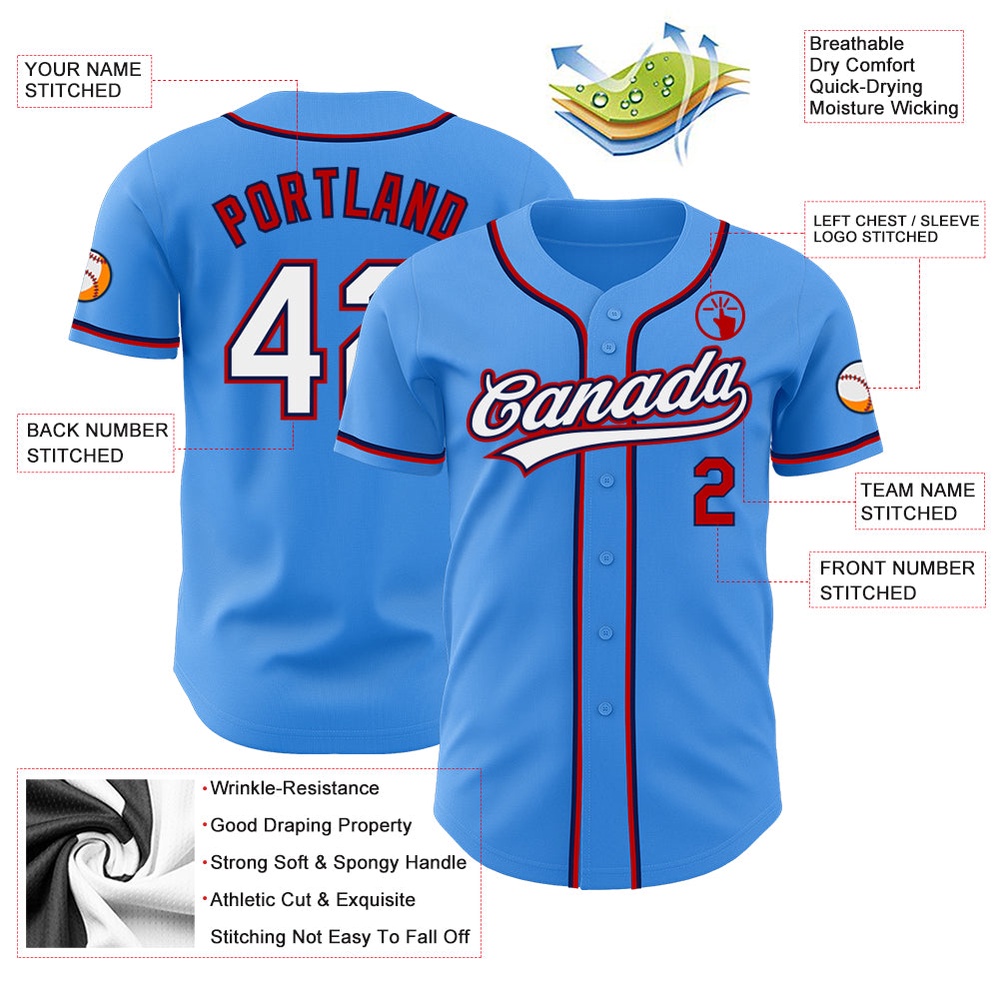 Electric Blue White Red-Navy Authentic Baseball Jersey, Custom Baseball Jersey, Personalized Sport Jersey