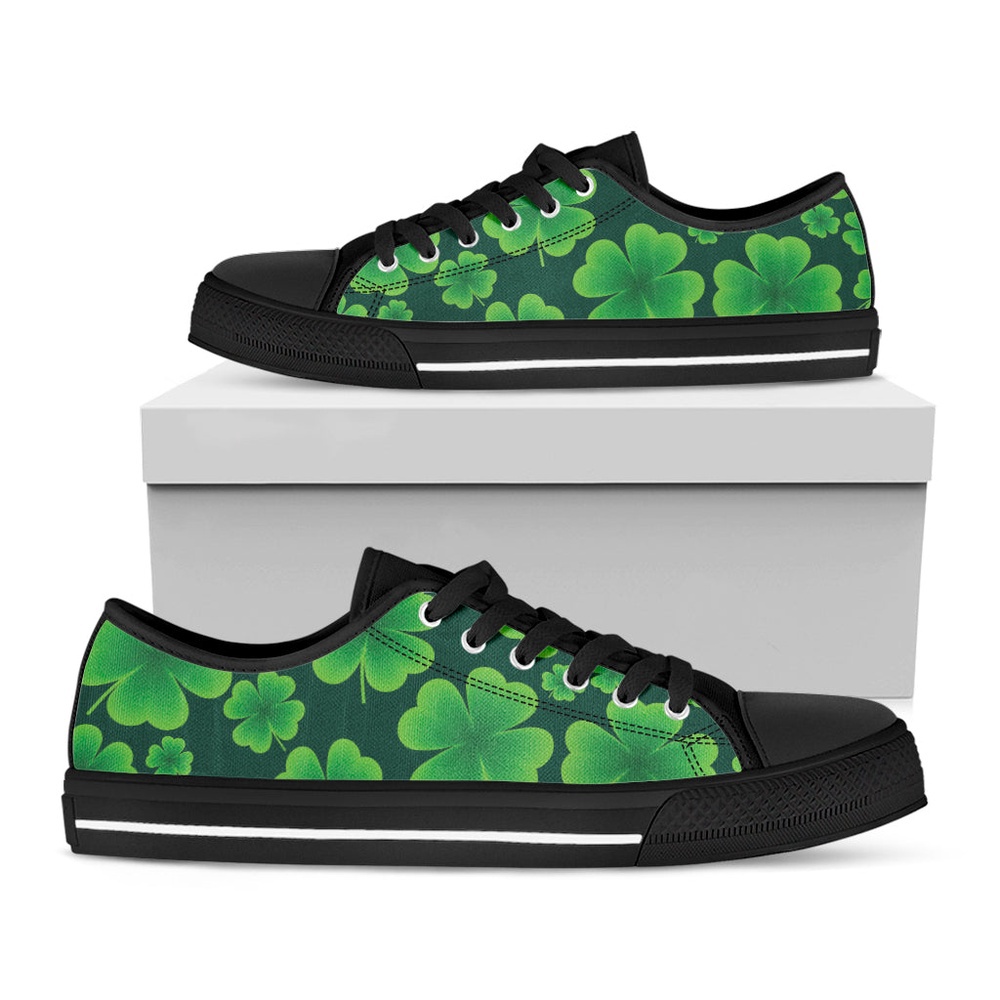 Four-Leaf Clover St. Patrick’s Day Print Black Low Top Shoes, St Patricks Day Low Top, St Patrick Day Sneaker