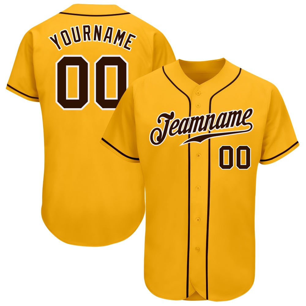 Gold Brown-White Authentic Baseball Jersey, Custom Baseball Jersey, Personalized Sport Jersey
