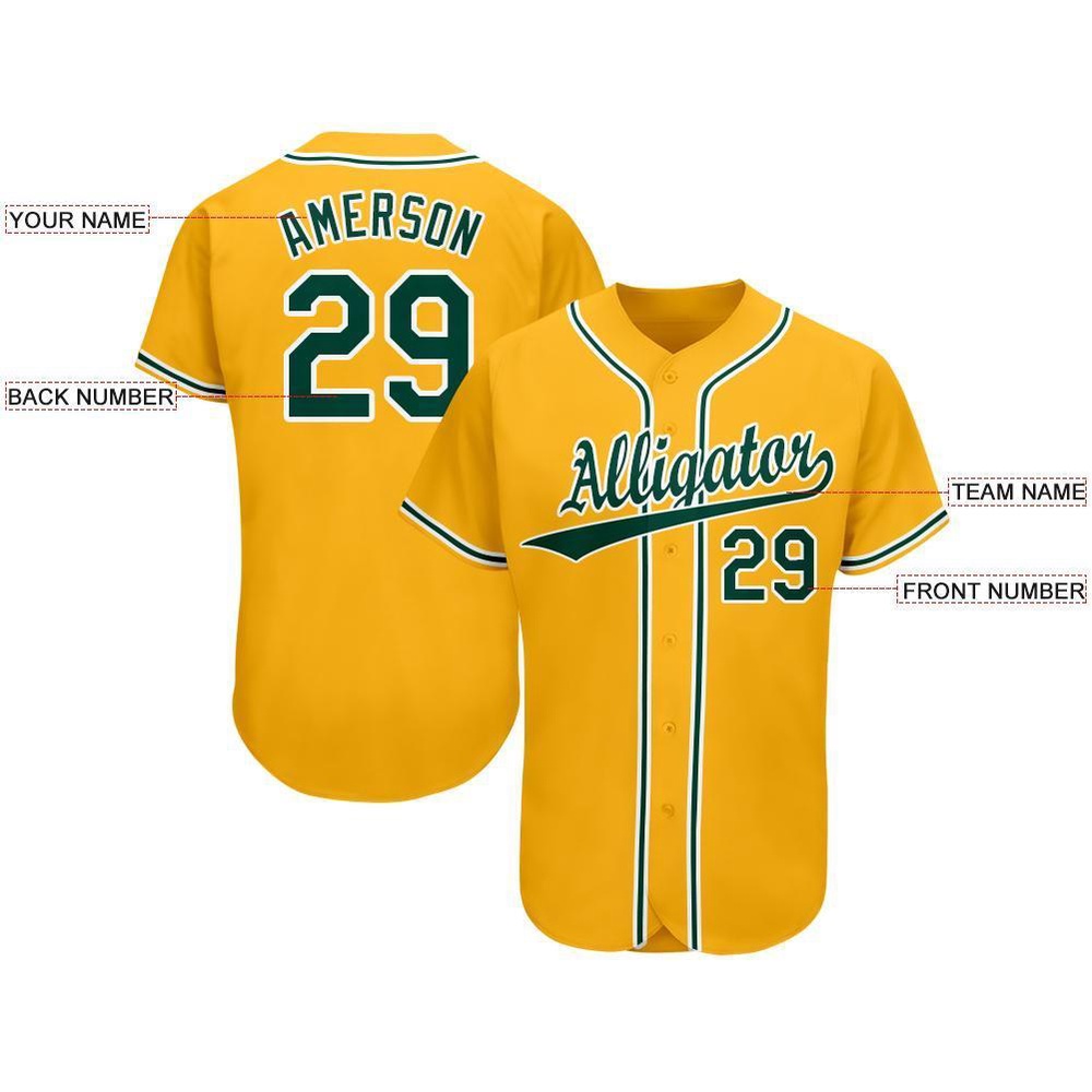 Gold Green-White Baseball Jersey, Custom Baseball Jersey, Personalized Sport Jersey