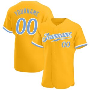 Gold Light Blue-White Authentic Baseball Jersey, Custom&hellip;