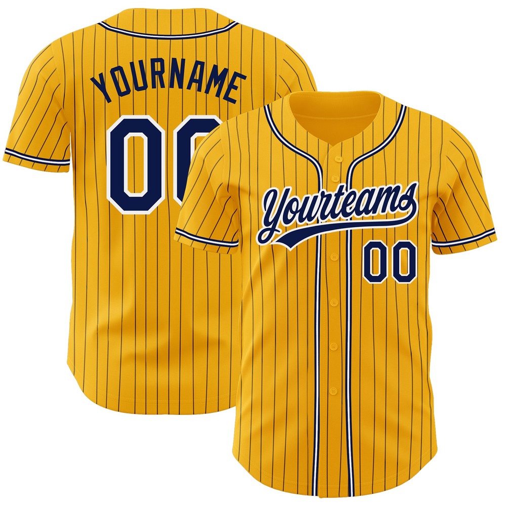 Gold Navy Pinstripe Navy-White Authentic Baseball Jersey, Custom Baseball Jersey, Personalized Sport Jersey