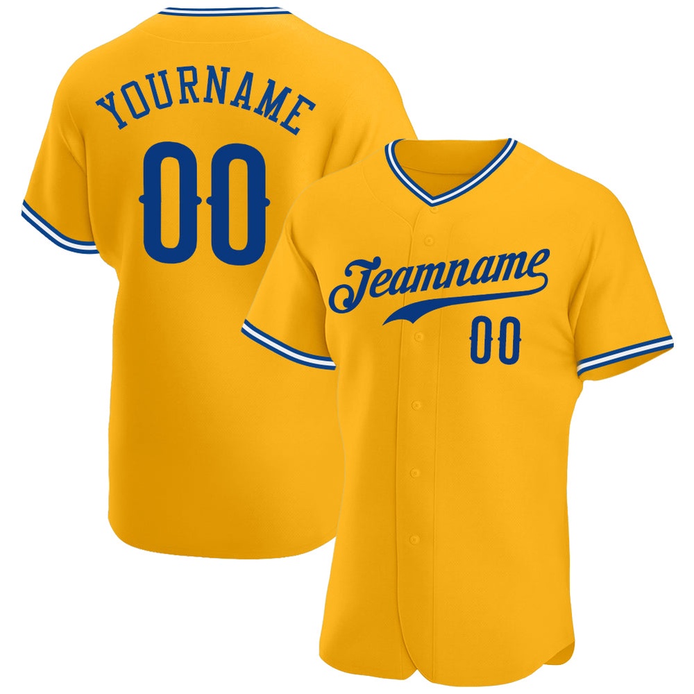 Gold Royal-White Authentic Baseball Jersey, Custom Baseball Jersey, Personalized Sport Jersey