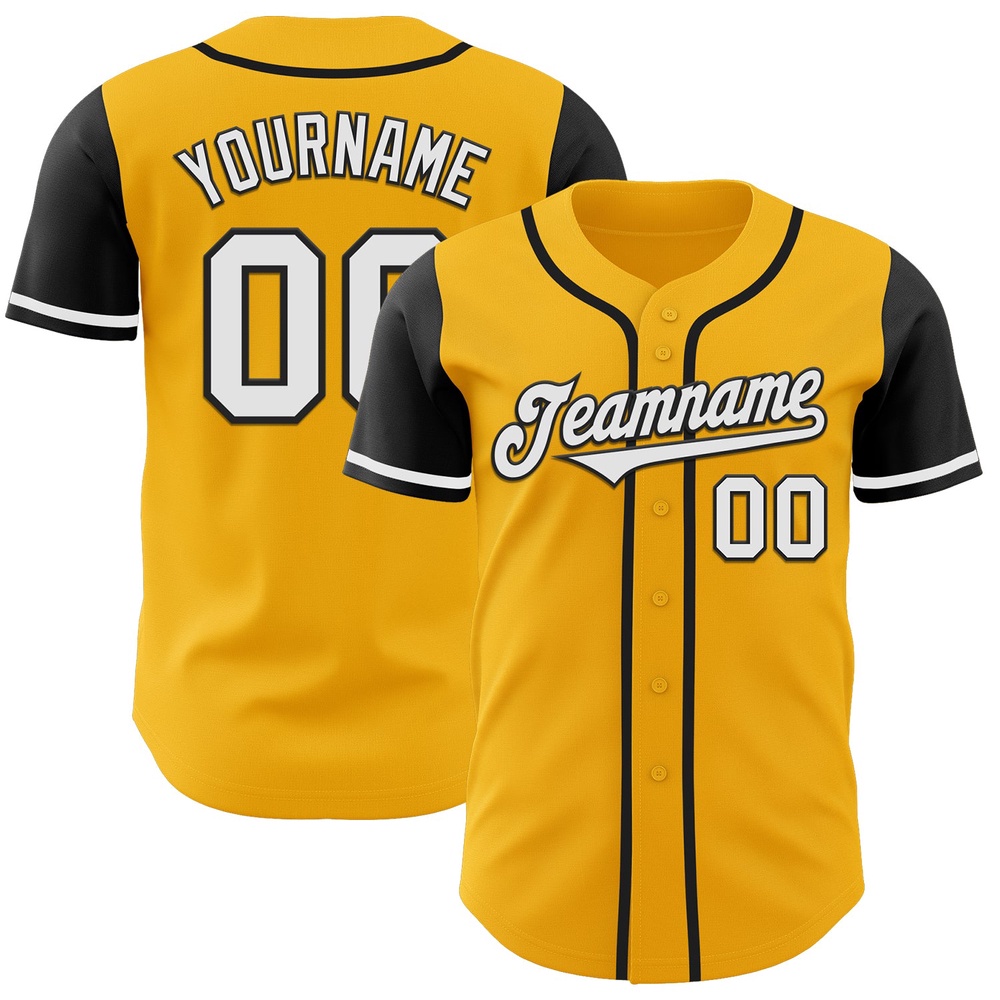 Gold White-Black Authentic Two Tone Baseball Jersey, Custom Baseball Jersey, Personalized Sport Jersey