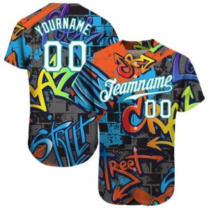 Graffiti Geometric Pattern White-Teal 3D Authentic Baseball&hellip;