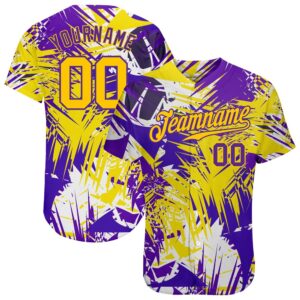 Graffiti Pattern Gold-Purple 3D Authentic Baseball Jersey,&hellip;