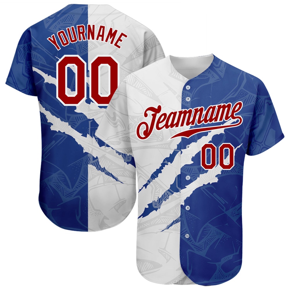 Graffiti Pattern Red-Royal 3D Scratch Authentic Baseball Jersey, Custom Baseball Jersey, Personalized Sport Jersey