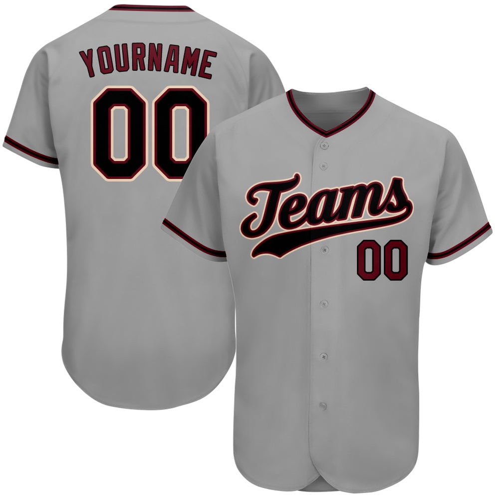 Gray Black-Crimson Authentic Baseball Jersey, Custom Baseball Jersey, Personalized Sport Jersey