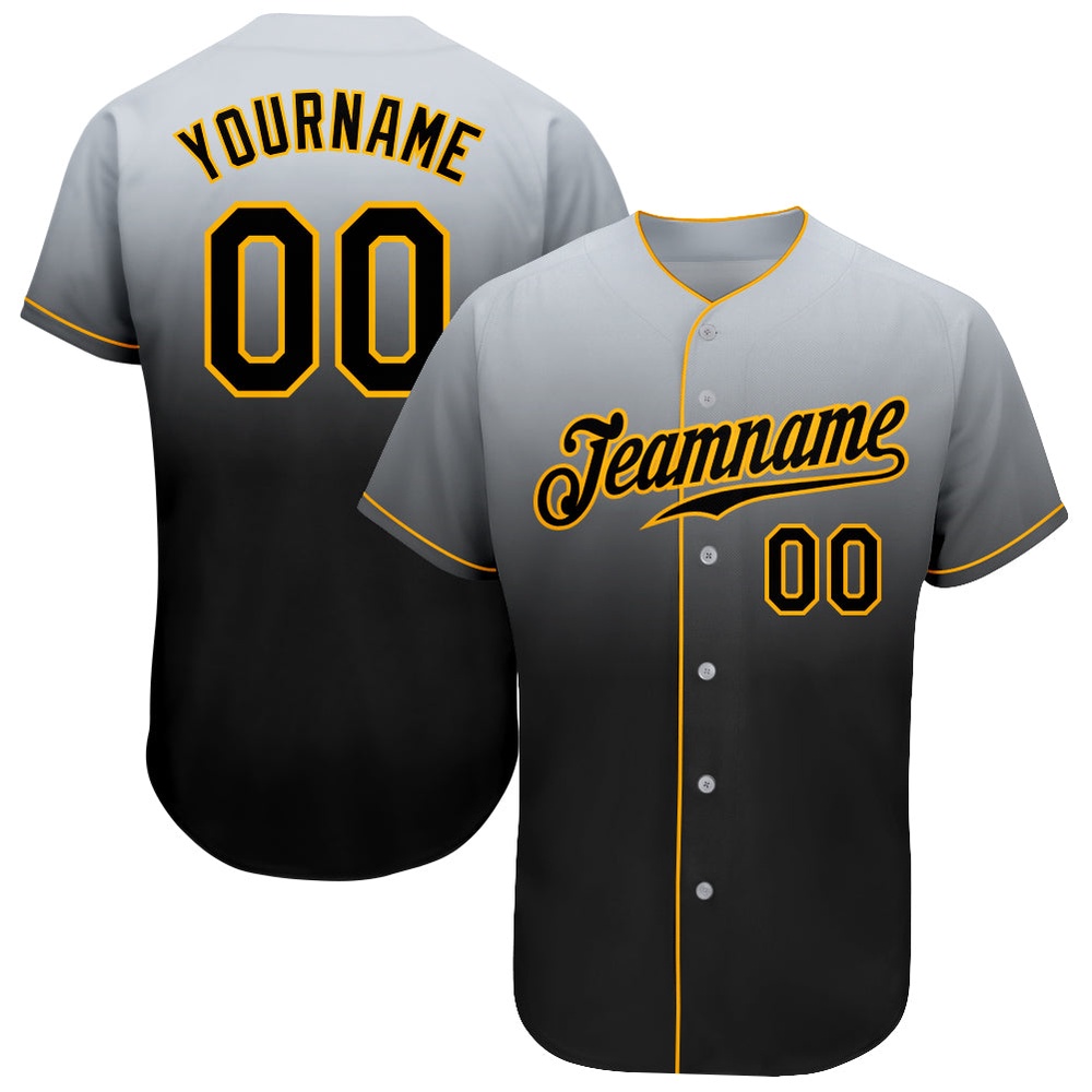 Gray Black-Gold Authentic Fade Fashion Baseball Jersey, Custom Baseball Jersey, Personalized Sport Jersey