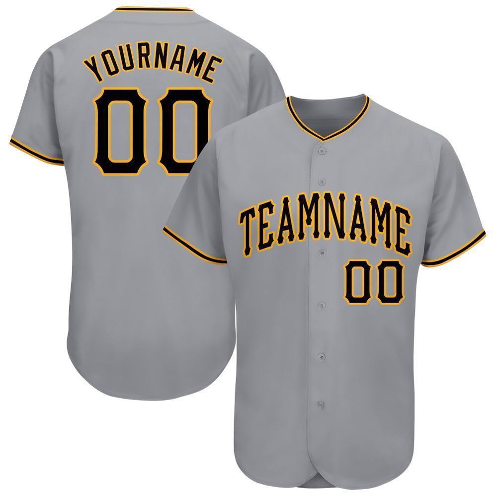 Gray Black-Gold Baseball Jersey, Custom Baseball Jersey, Personalized Sport Jersey