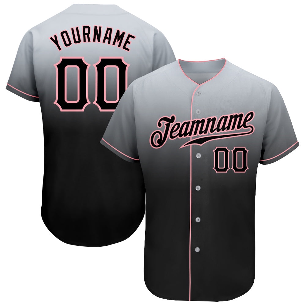 Gray Black-Medium Pink Authentic Fade Fashion Baseball Jersey, Custom Baseball Jersey, Personalized Sport Jersey