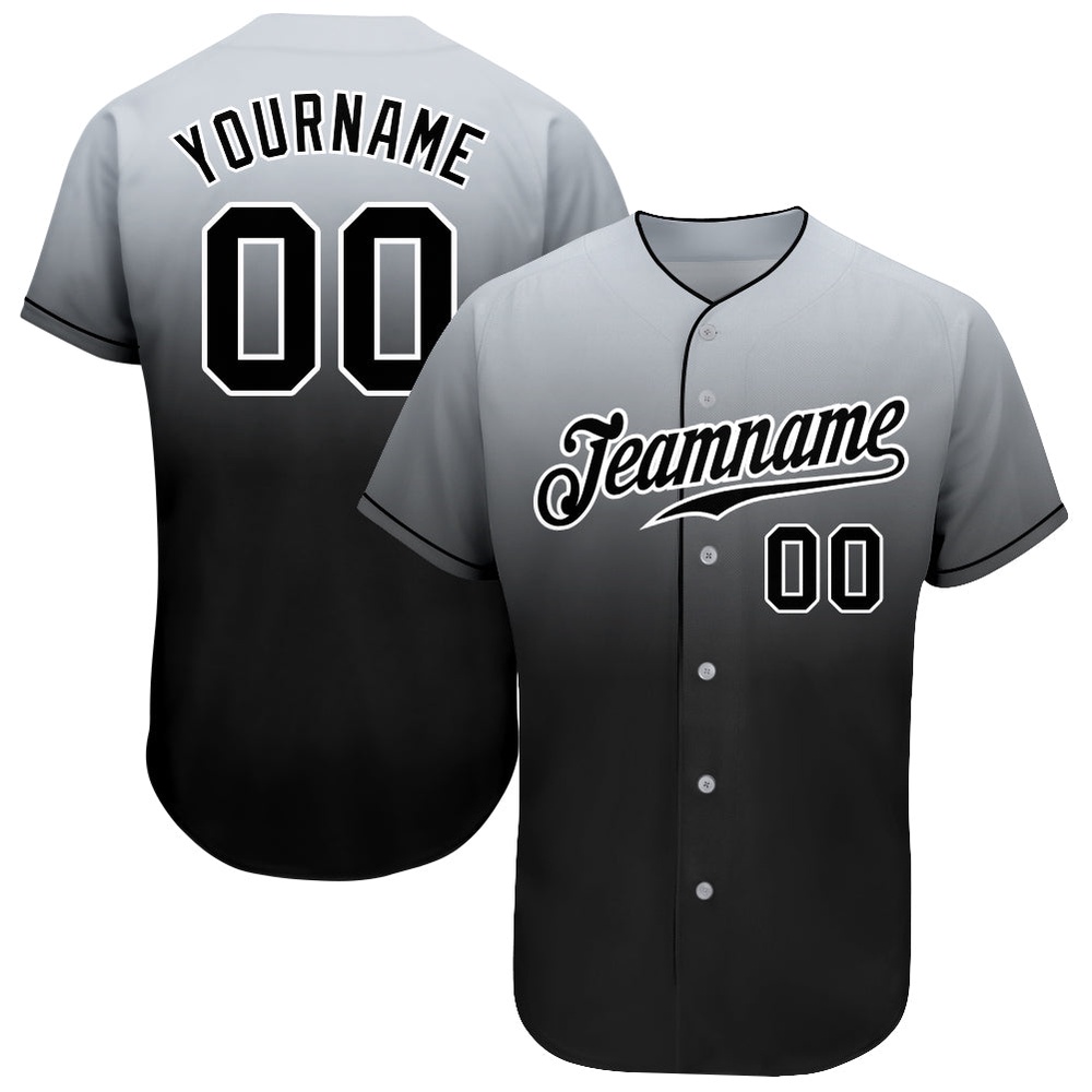 Gray Black-White Authentic Fade Fashion Baseball Jersey, Custom Baseball Jersey, Personalized Sport Jersey