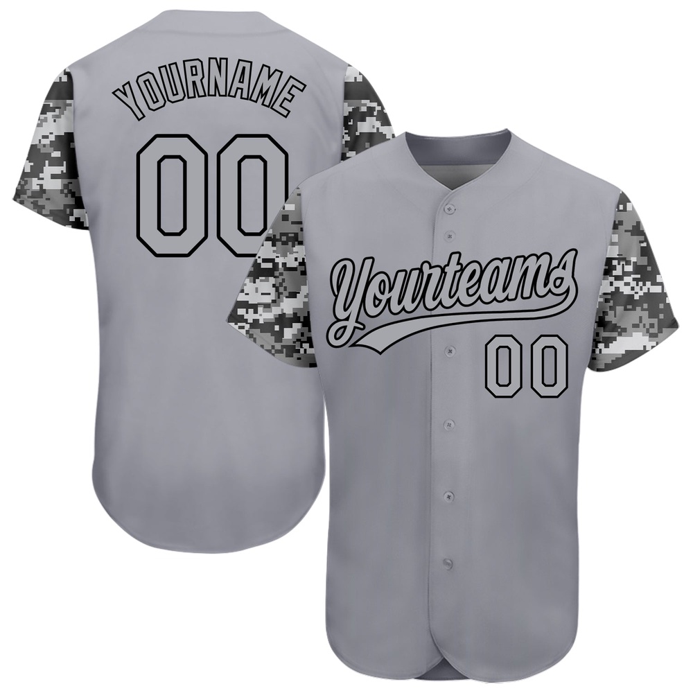 Gray Gray Black-Camo 3D Pattern Design Authentic Baseball Jersey, Custom Baseball Jersey, Personalized Sport Jersey