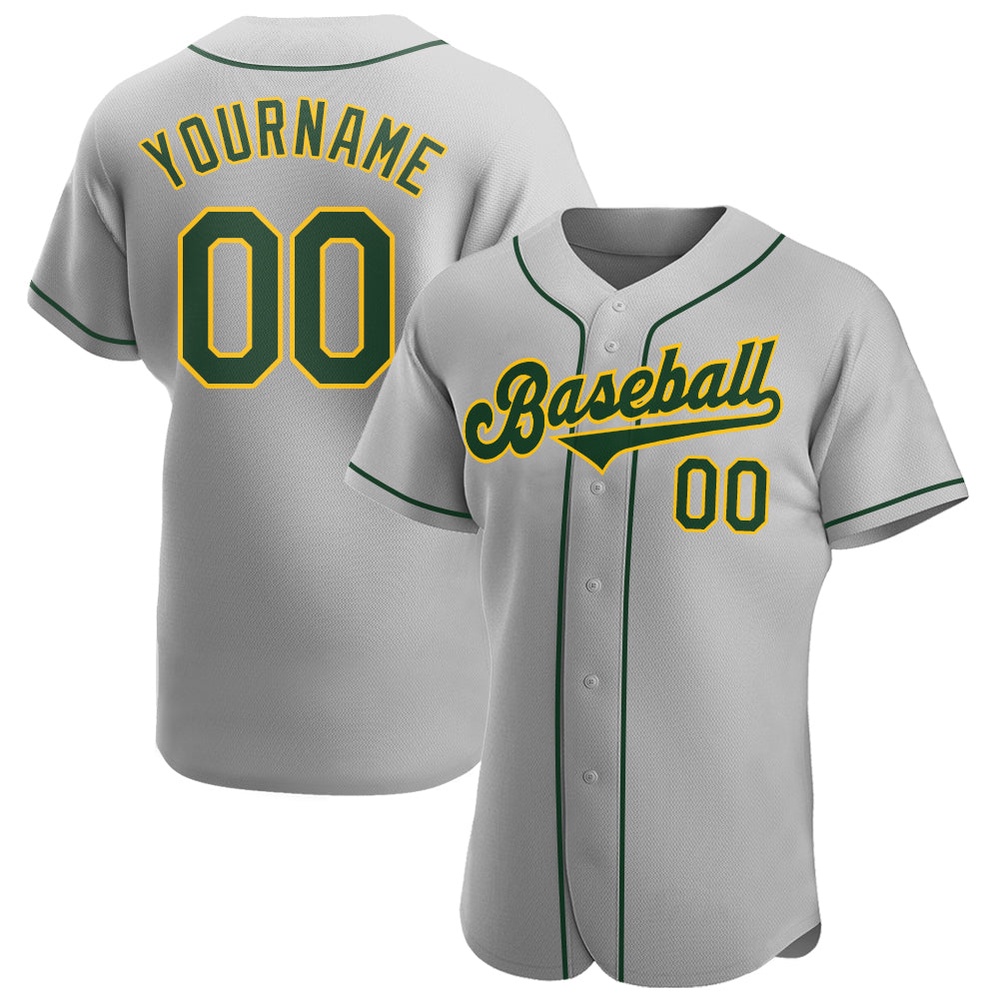 Gray Green-Gold Authentic Baseball Jersey, Custom Baseball Jersey, Personalized Sport Jersey