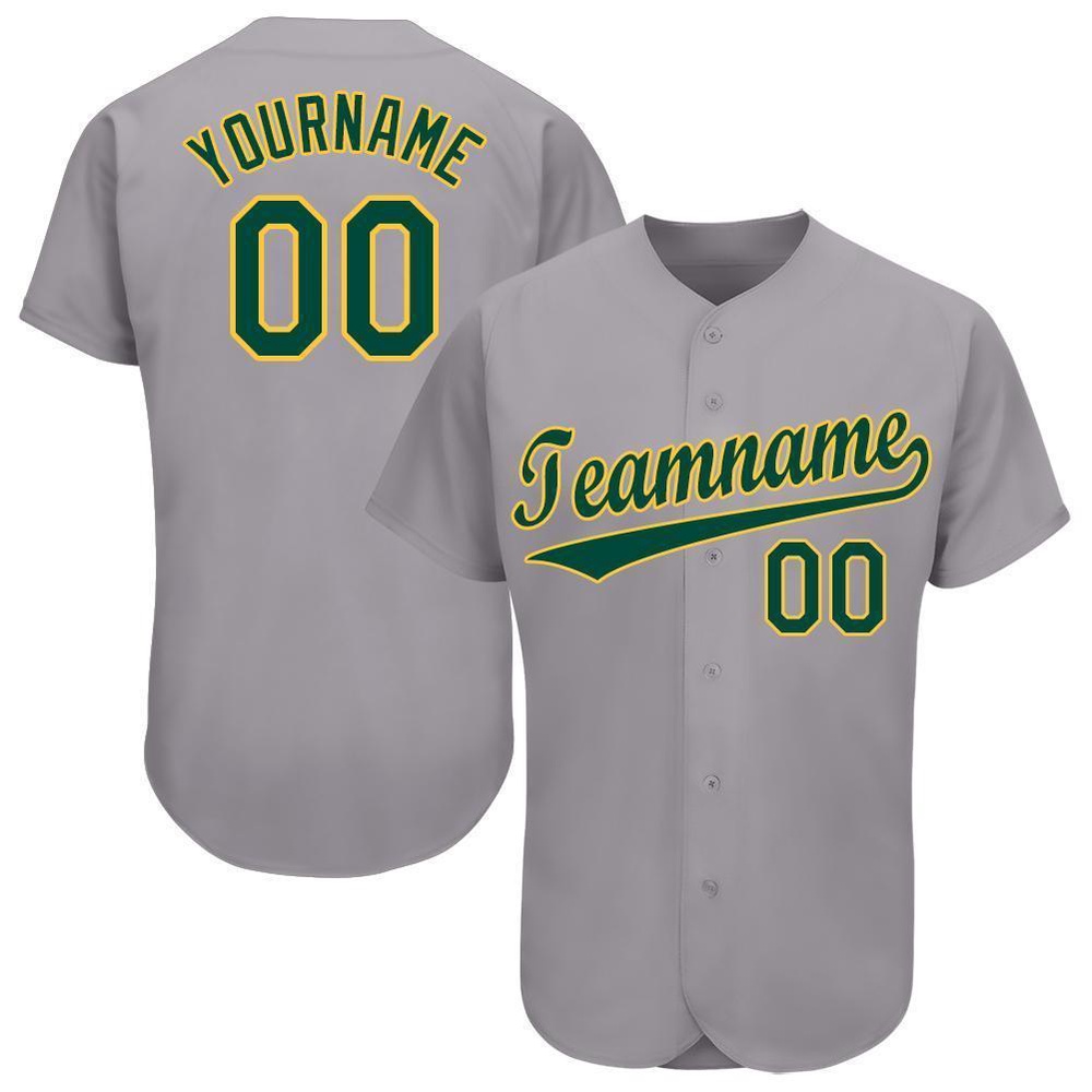 Gray Green-Gold Baseball Jersey, Custom Baseball Jersey, Personalized Sport Jersey