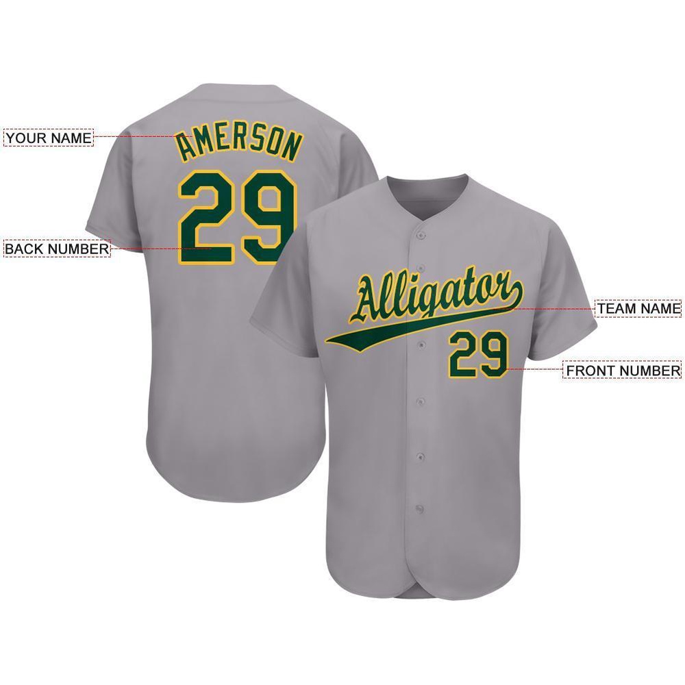 Gray Green-Gold Baseball Jersey, Custom Baseball Jersey, Personalized Sport Jersey
