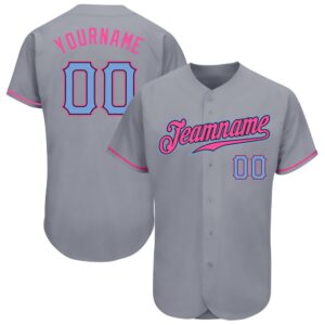 Gray Light Blue-Pink Authentic Baseball Jersey, Custom&hellip;