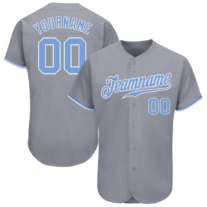 Gray Light Blue-White Authentic Baseball Jersey, Custom&hellip;