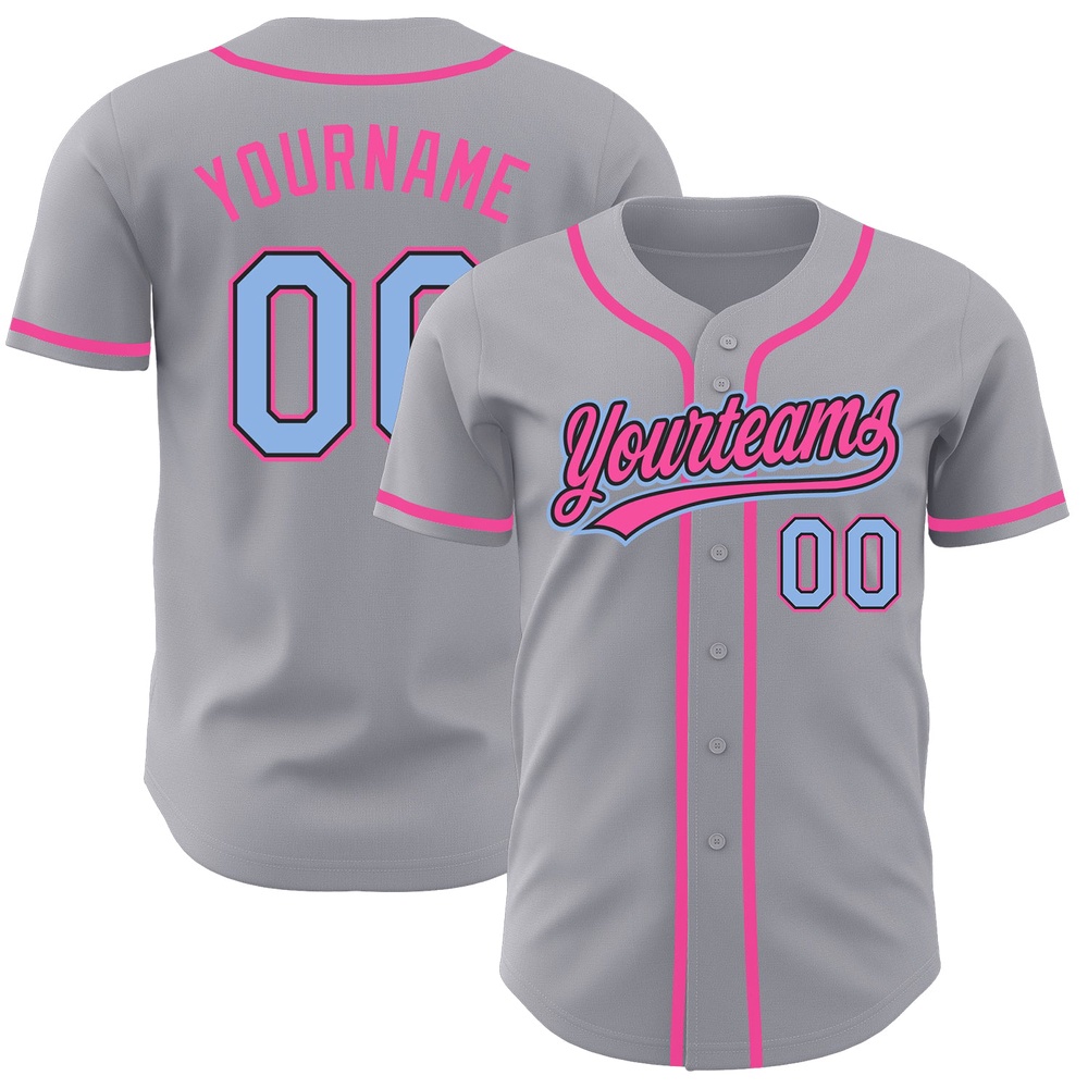 Gray Light Blue Black-Pink Authentic Baseball Jersey, Custom Baseball Jersey, Personalized Sport Jersey Gray Light Blue Black-Pink Authentic Baseball Jersey, Custom Baseball Jersey, Personalized Sport Jersey