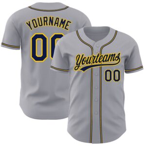 Gray Navy-Gold Authentic Baseball Jersey, Custom Baseball&hellip;