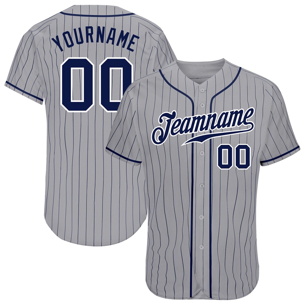 Gray Navy Pinstripe Navy-White Authentic Baseball Jersey, Custom Baseball Jersey, Personalized Sport Jersey