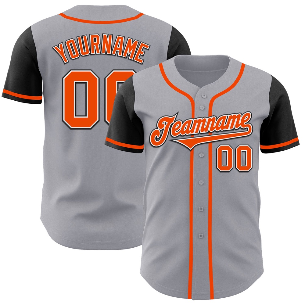 Gray Orange-Black Authentic Two Tone Baseball Jersey, Custom Baseball Jersey, Personalized Sport Jersey