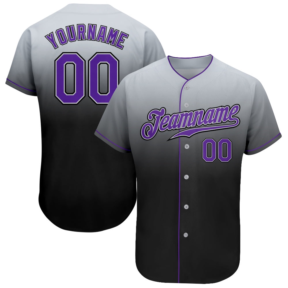 Gray Purple-Black Authentic Fade Fashion Baseball Jersey, Custom Baseball Jersey, Personalized Sport Jersey