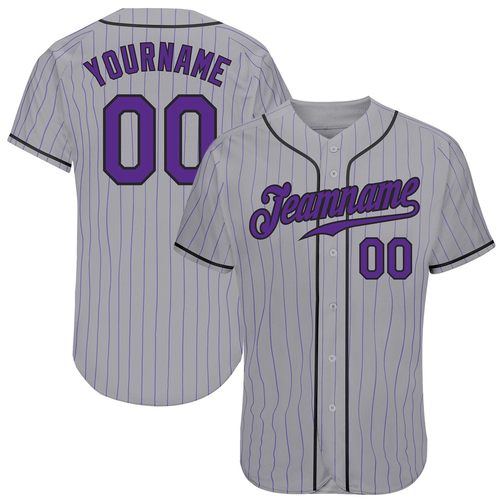 Gray Purple Pinstripe Purple-Black Authentic Baseball Jersey, Custom Baseball Jersey, Personalized Sport Jersey