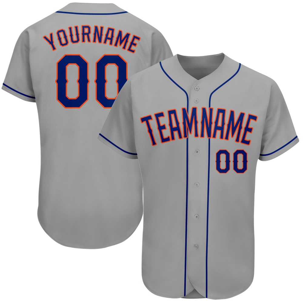 Gray Royal-Orange Authentic Baseball Jersey, Custom Baseball Jersey, Personalized Sport Jersey