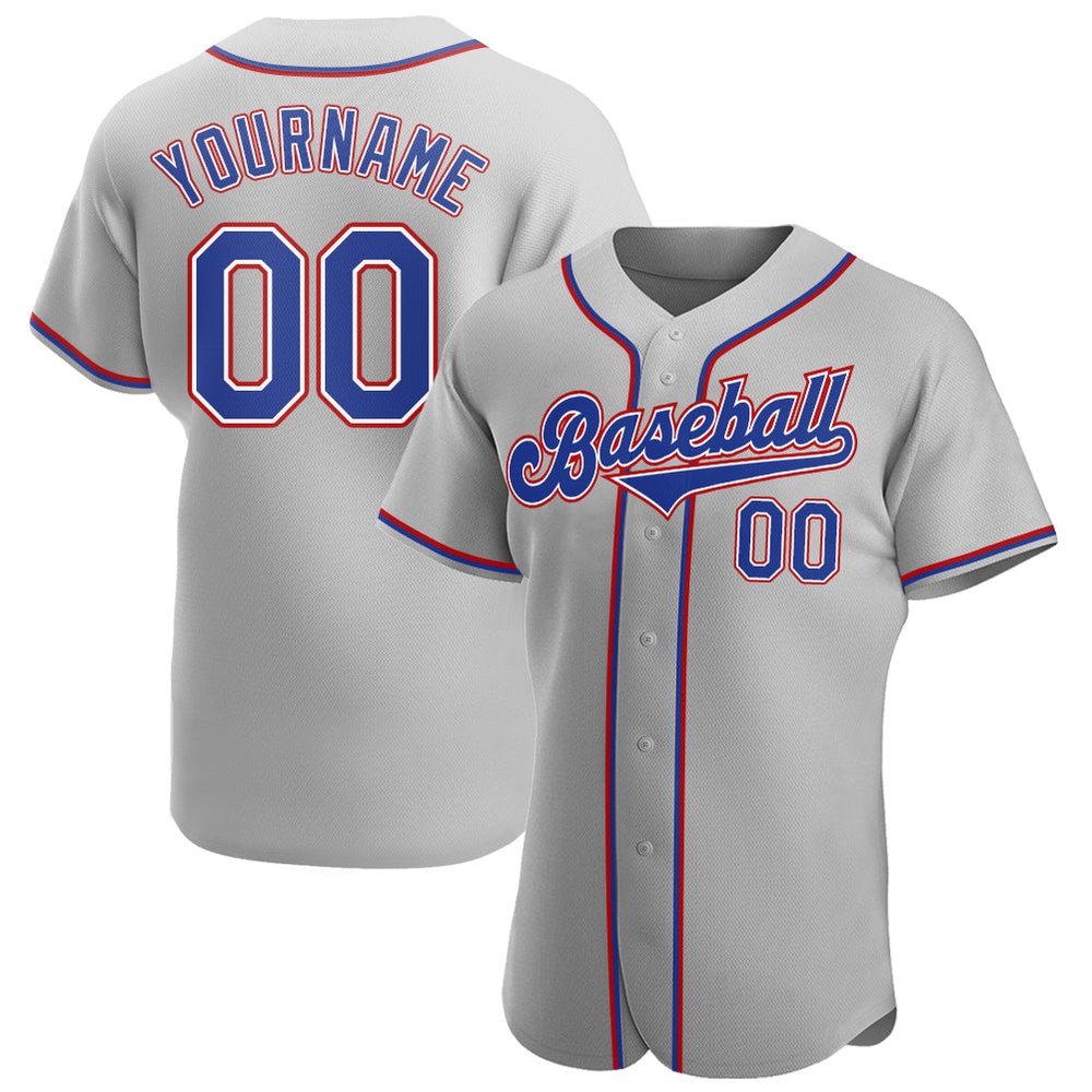 Gray Royal-Red Authentic Baseball Jersey, Custom Baseball Jersey, Personalized Sport Jersey