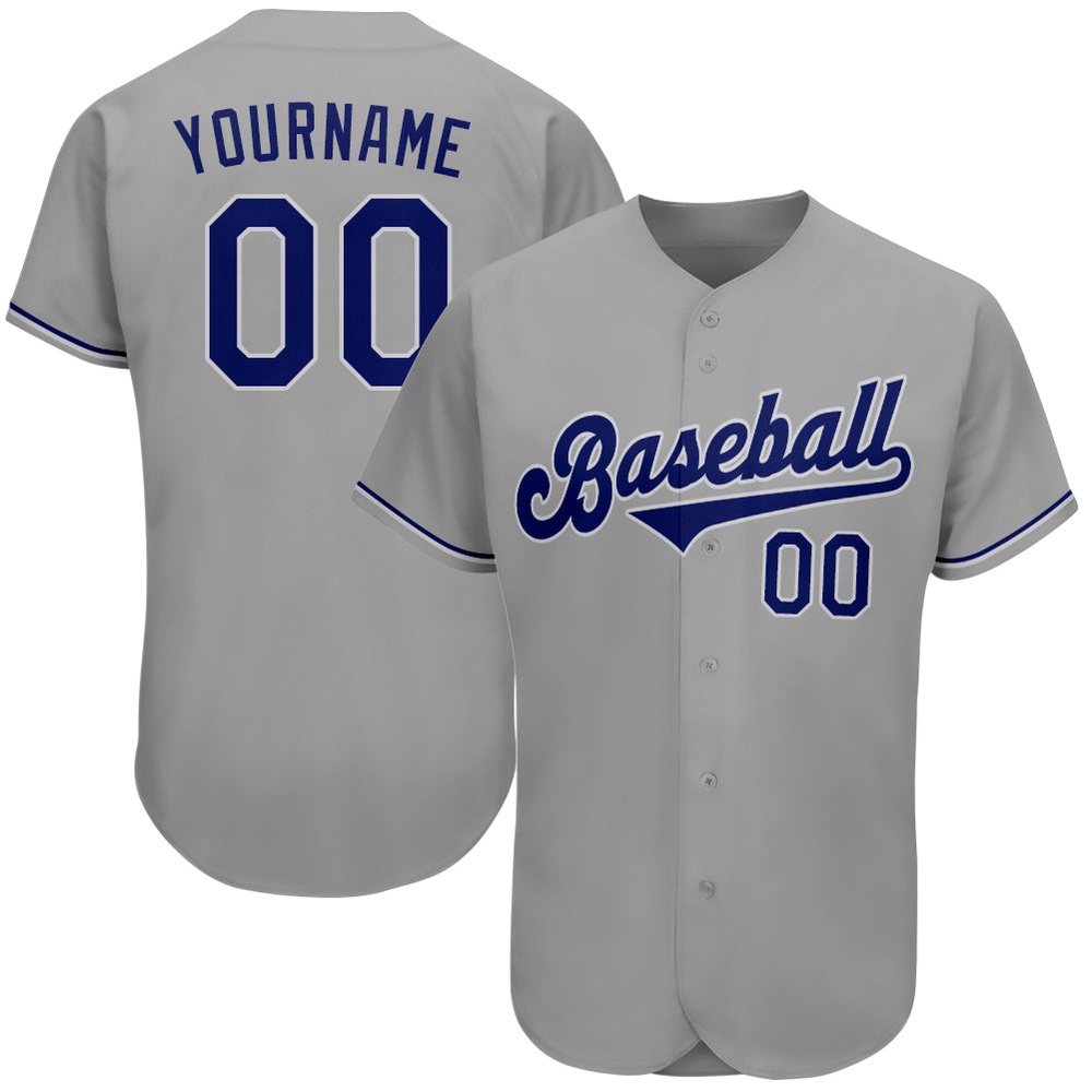 Gray Royal-White Authentic Baseball Jersey, Custom Baseball Jersey, Personalized Sport Jersey