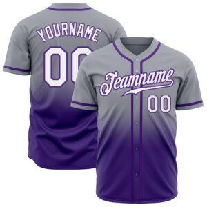 Gray White-Purple Authentic Fade Fashion Baseball Jersey,&hellip;