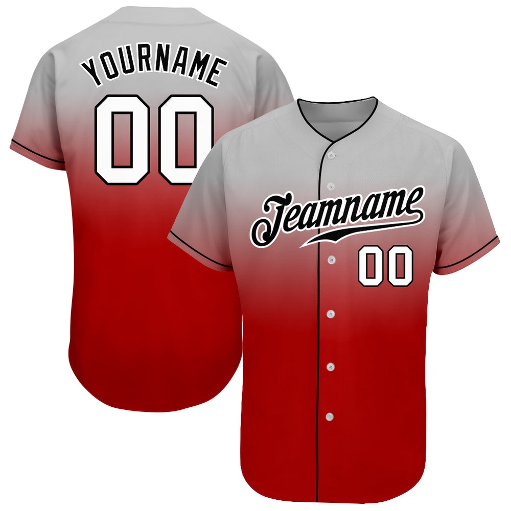 Gray White-Red Authentic Fade Fashion Baseball Jersey, Custom Baseball Jersey, Personalized Sport Jersey Gray White-Red Authentic Fade Fashion Baseball Jersey, Custom Baseball Jersey, Personalized Sport Jersey