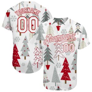 Gray White-Red Christmas 3D Authentic Baseball Jersey,&hellip;