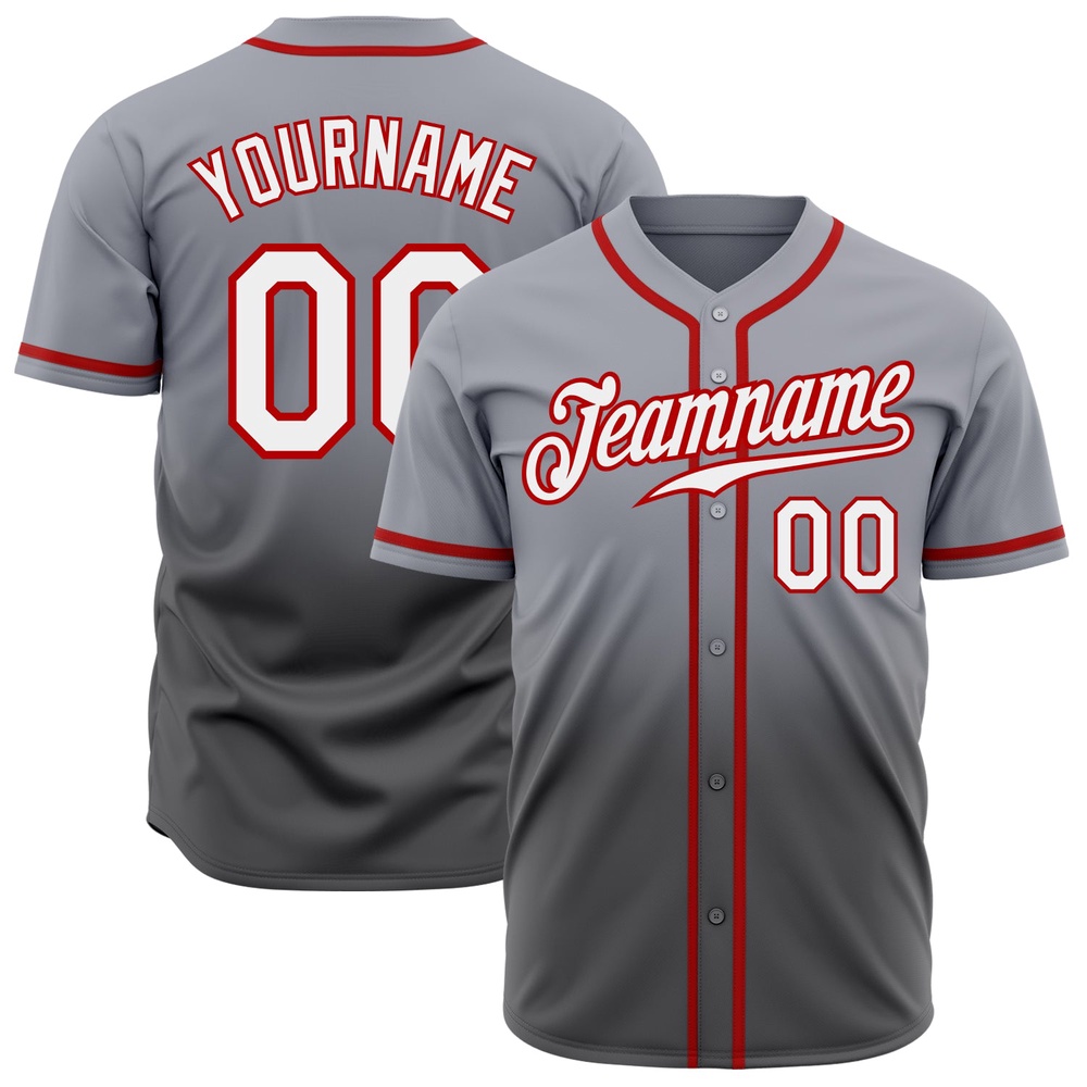 Gray White Steel Gray-Red Authentic Fade Fashion Baseball Jersey, Custom Baseball Jersey, Personalized Sport Jersey Gray White Steel Gray-Red Authentic Fade Fashion Baseball Jersey, Custom Baseball Jersey, Personalized Sport Jersey