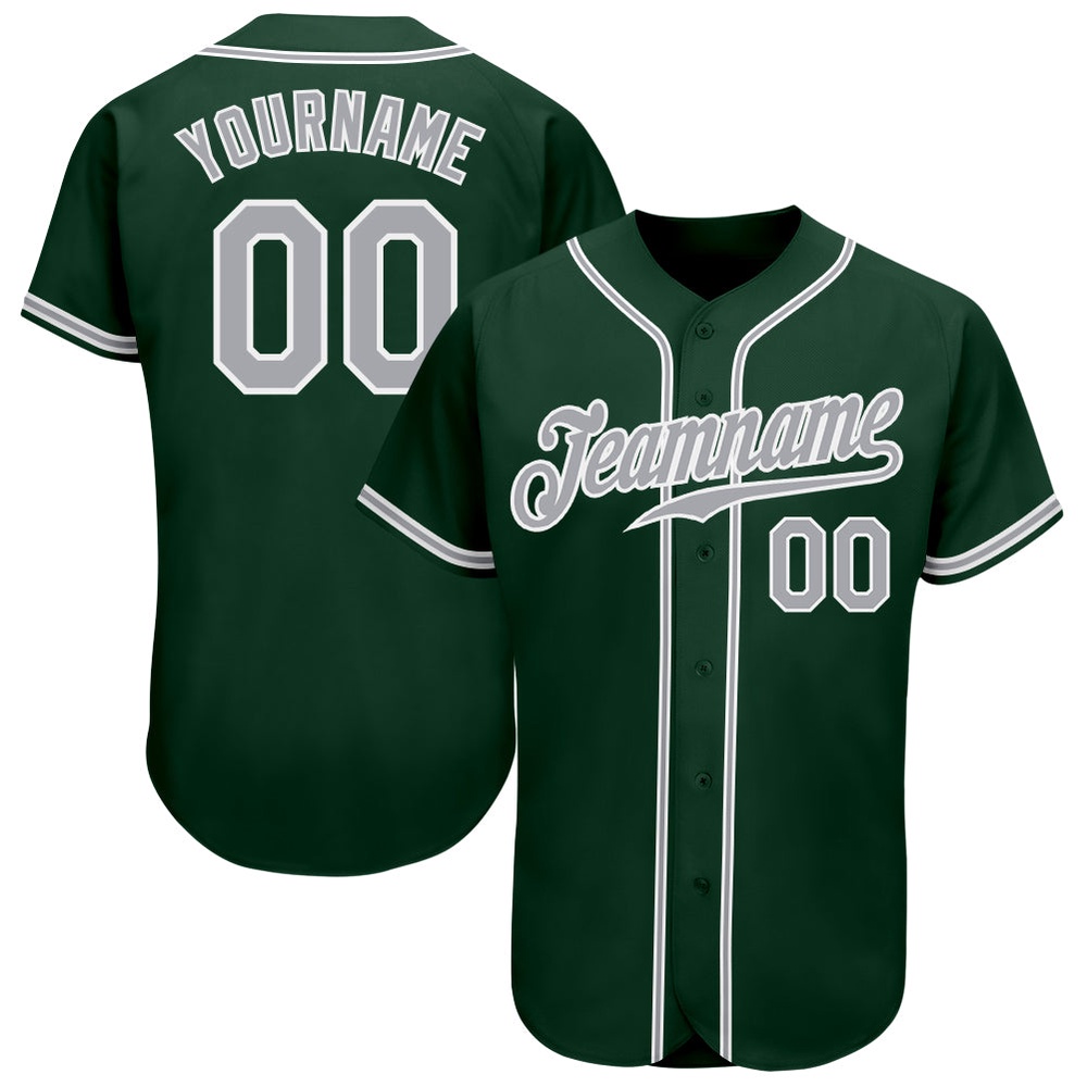 Green Gray-White Authentic Baseball Jersey, Custom Baseball Jersey, Personalized Sport Jersey
