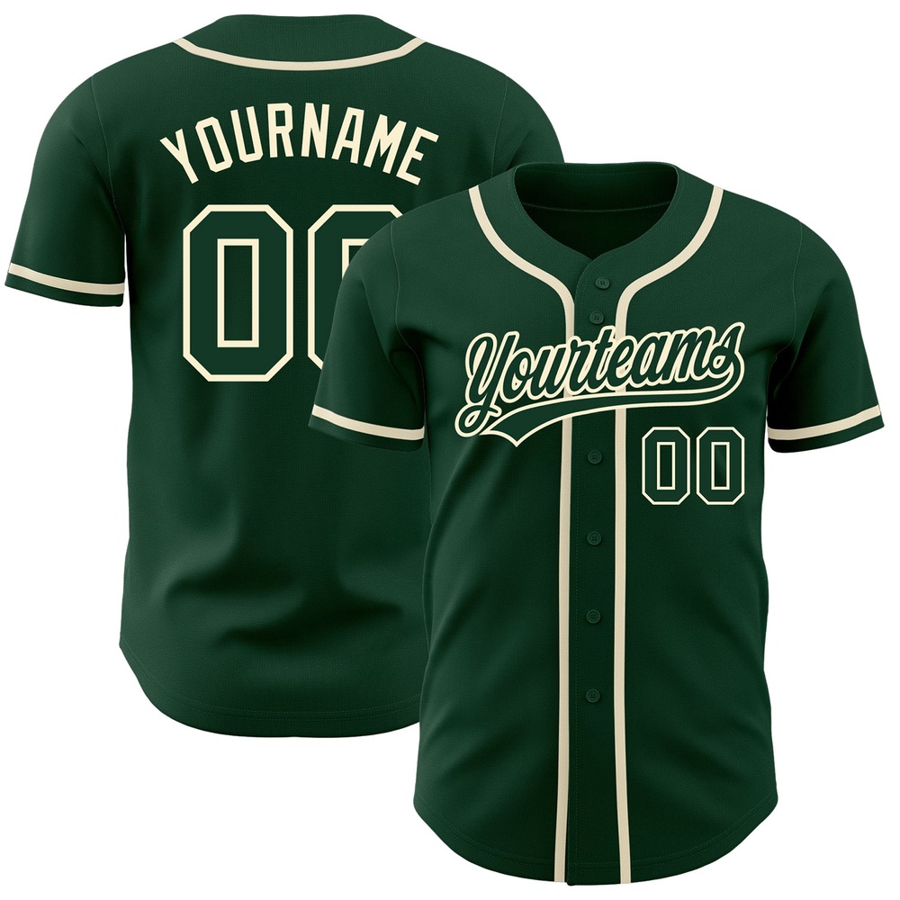 Green Green-Cream Authentic Baseball Jersey, Custom Baseball Jersey, Personalized Sport Jersey