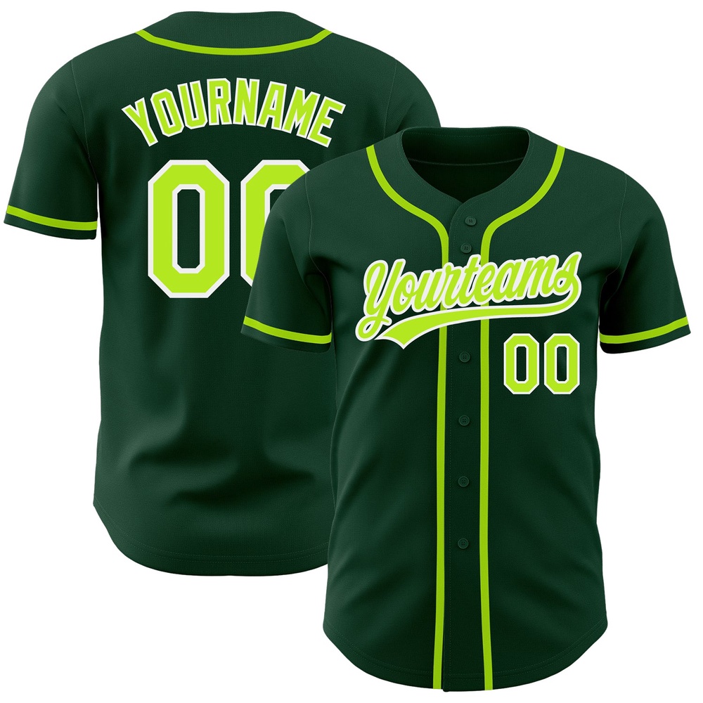 Green Neon Green-White Authentic Baseball Jersey, Custom Baseball Jersey, Personalized Sport Jersey