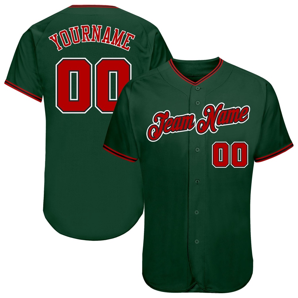 Green Red-Black Authentic Baseball Jersey, Custom Baseball Jersey, Personalized Sport Jersey