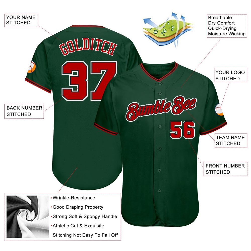 Green Red-Black Authentic Baseball Jersey, Custom Baseball Jersey, Personalized Sport Jersey