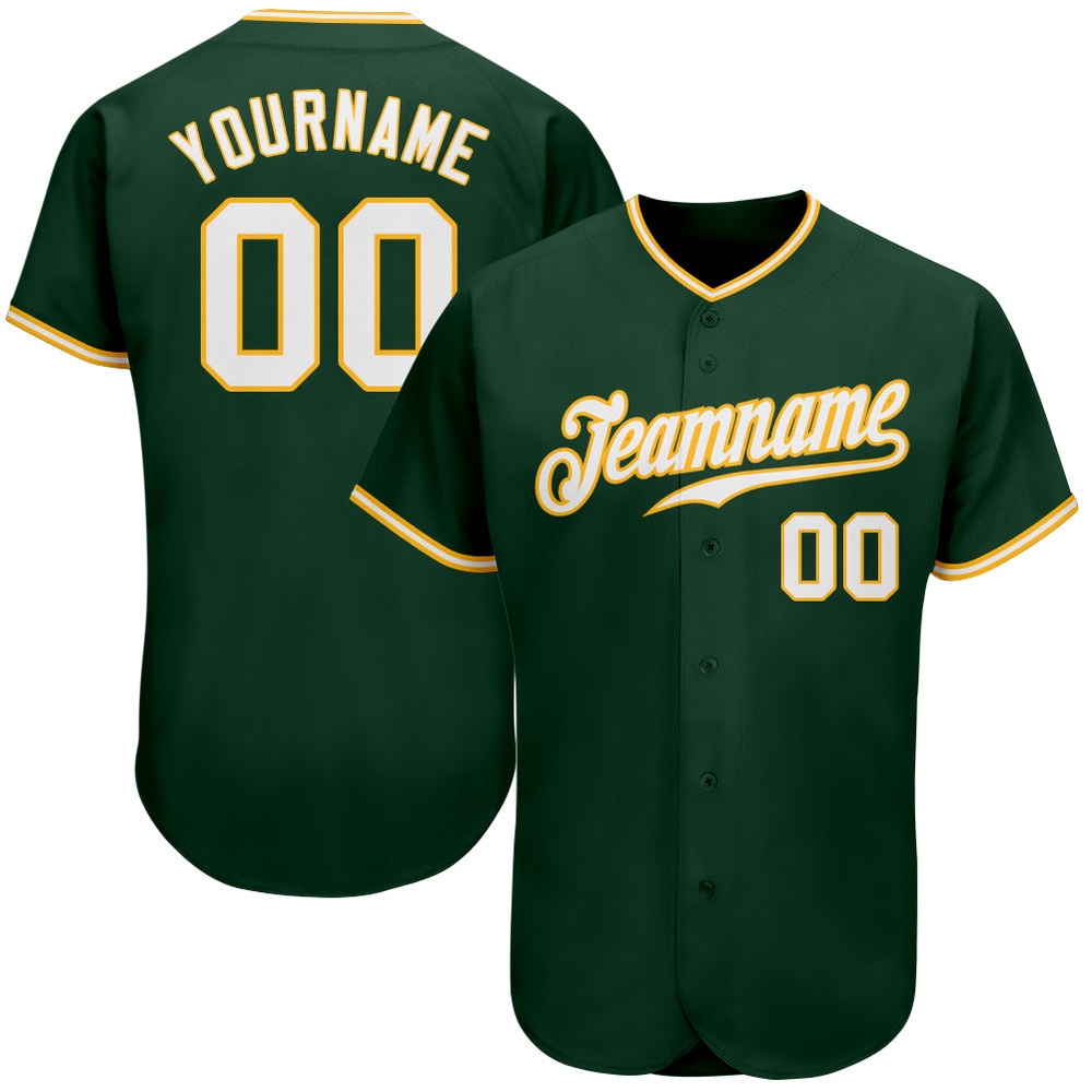 Green White-Gold Authentic Baseball Jersey, Custom Baseball Jersey, Personalized Sport Jersey